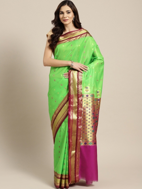 

Ishin Green & Pink Woven Design Zari Art Silk Mysore Silk Saree