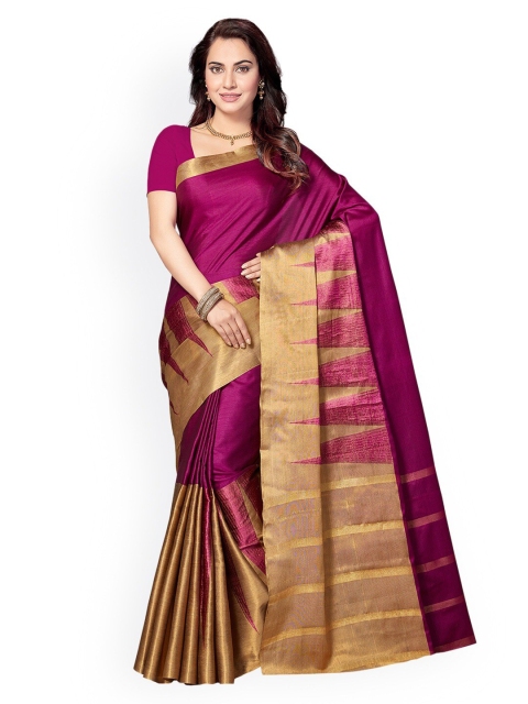 

Ishin Purple & Gold-Toned Woven Design Zari Art Silk Mysore Silk Saree