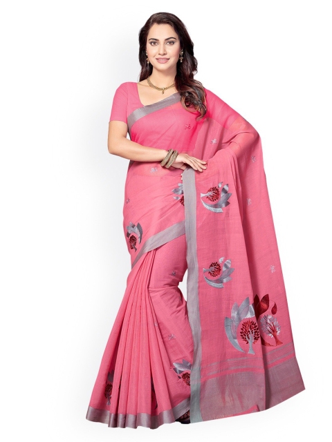 

Ishin Pink & Silver-Toned Ethnic Motifs Zari Heavy Work Saree