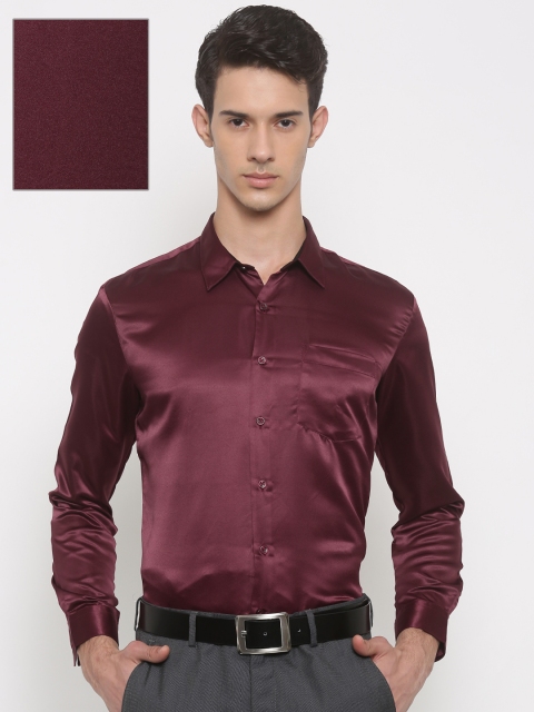 

John Miller Men Maroon Slim Fit Solid Partywear Shirt