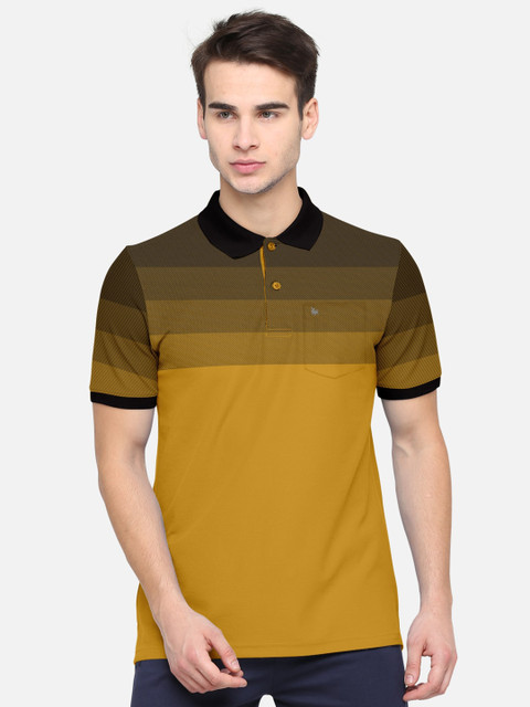 

BULLMER Men Mustard Yellow Polo Collar Pockets T-shirt