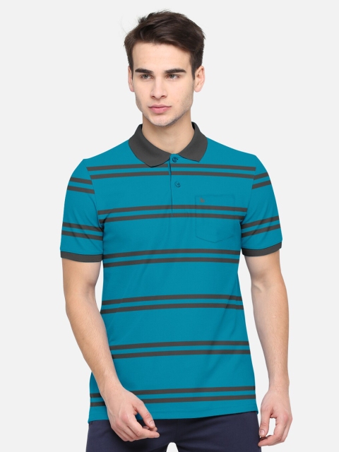 

BULLMER Men Blue Striped Polo Collar Pockets T-shirt