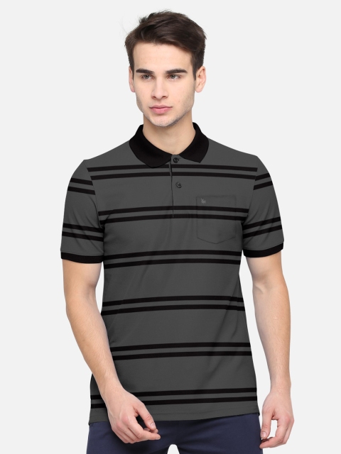 

BULLMER Men Black Striped Polo Collar Pockets T-shirt