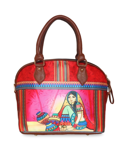 

All Things Sundar Red Printed Structured Handheld Bag
