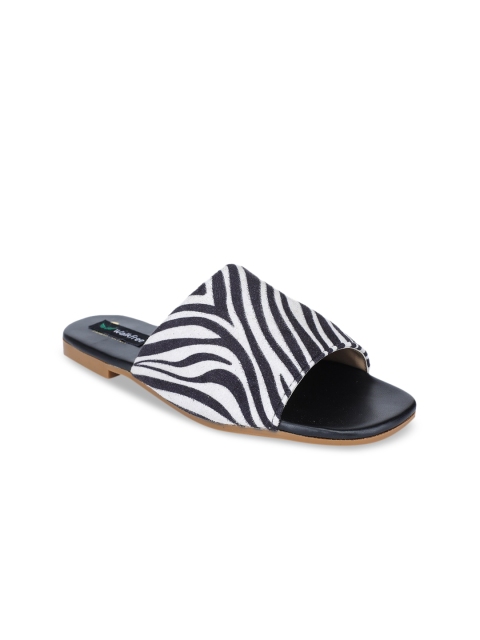 

Walkfree Women White & Black Printed Open Toe Flats