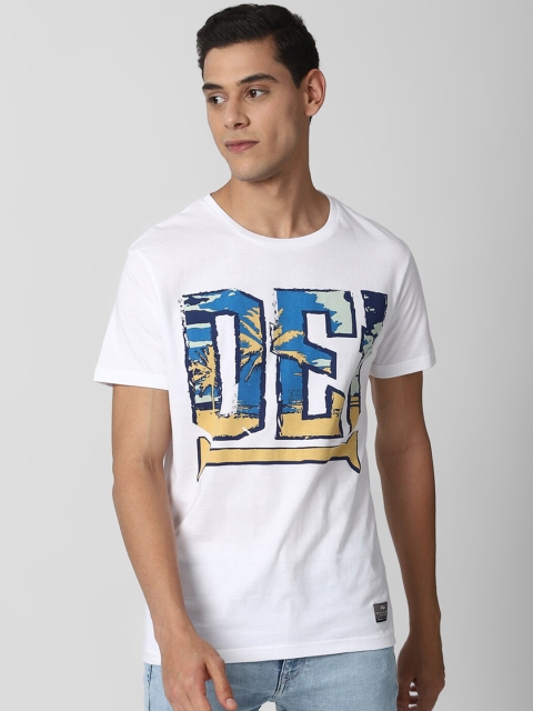 

Peter England Casuals Men White Typography Printed Slim Fit Cotton T-shirt