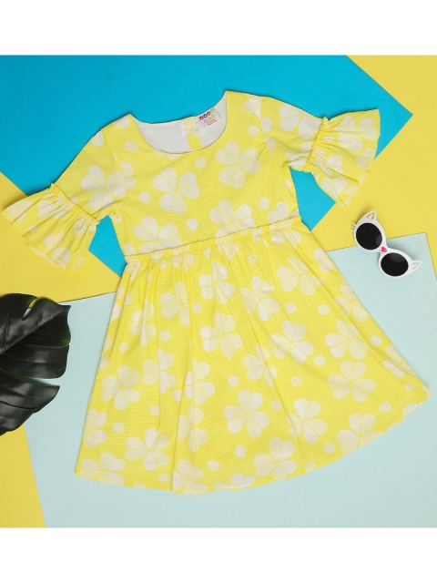 

ZION Yellow & White Floral Printed Pure Cotton Dress