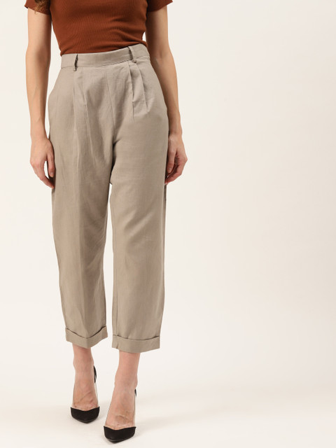 

KHUMAAR Shuchi Bhutani Women Taupe Formal Trousers