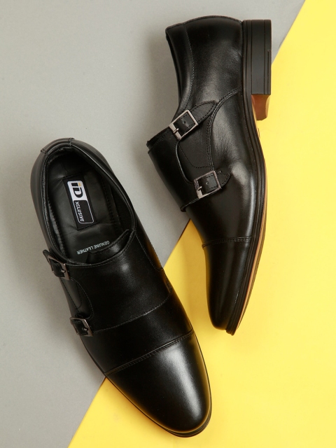 

ID Men Black Textured Leather Monk Shoes