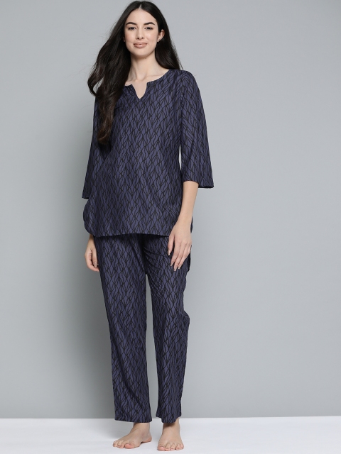 

HERE&NOW Women Navy Blue Printed Night suit