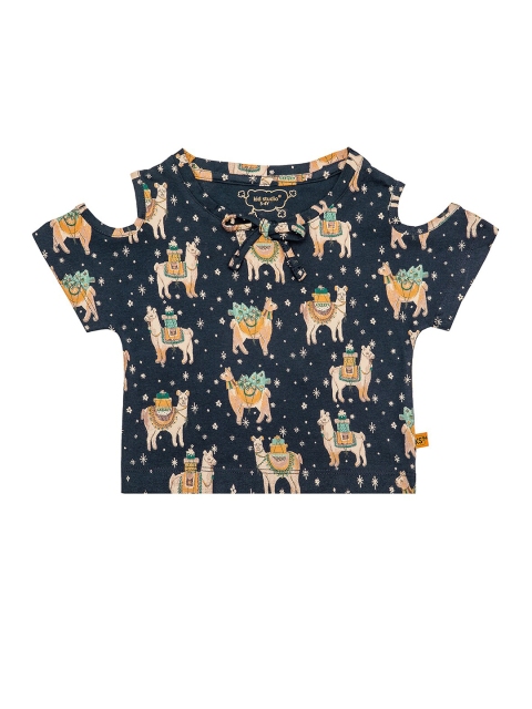 

Kid Studio Navy Blue & Beige Pure Cotton Crop Top