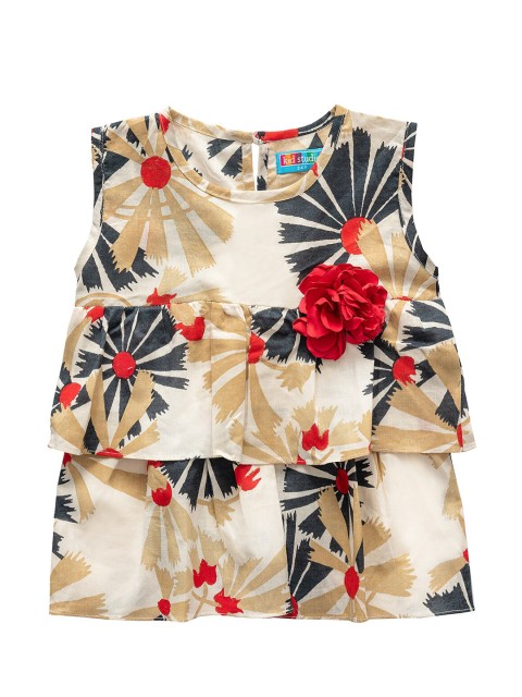 

Kid Studio Cream-Coloured Floral Printed Layered Regular Top