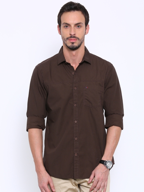 

Indigo Nation Olive Regular Fit Solid Casual Shirt, Brown