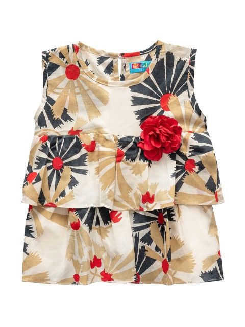 

Kid Studio Cream-Coloured Floral Layered Regular Top
