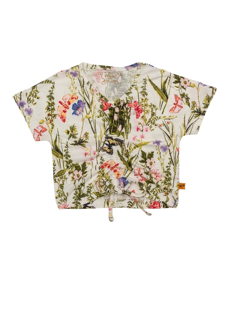 

Kid Studio White & Green Tropical Printed Pure Cotton Regular Crop Top