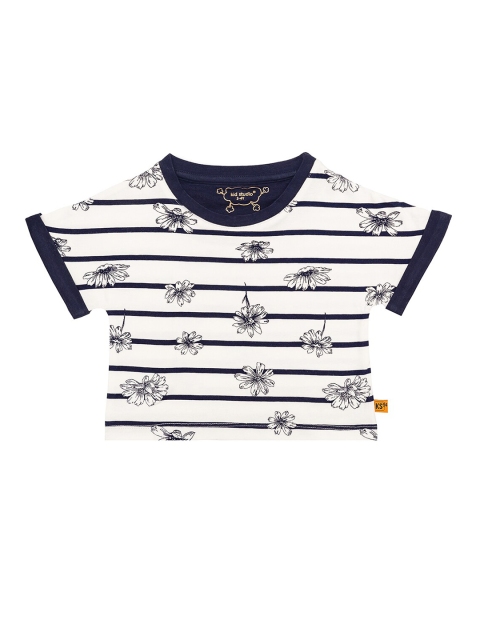 

Kid Studio Girls White & Navy Blue Striped Regular Crop Top