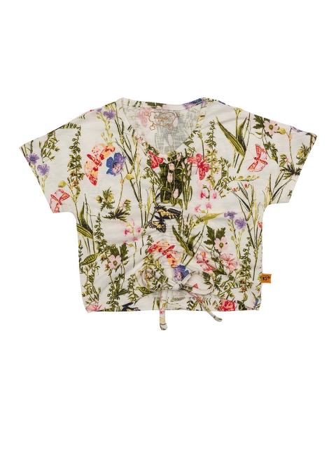 

Kid Studio White & Multicoloured Tropical Extended Sleeves Regular Crop Top