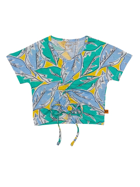 

Kid Studio Girls Green & Yellow Extended Sleeves Printed Pure Cotton Regular Crop Top