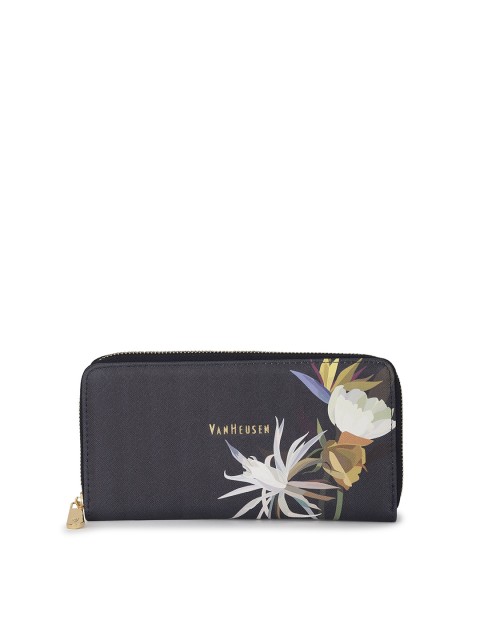 

Van Heusen Women Navy Blue & Off White Textured PU Zip Around Wallet