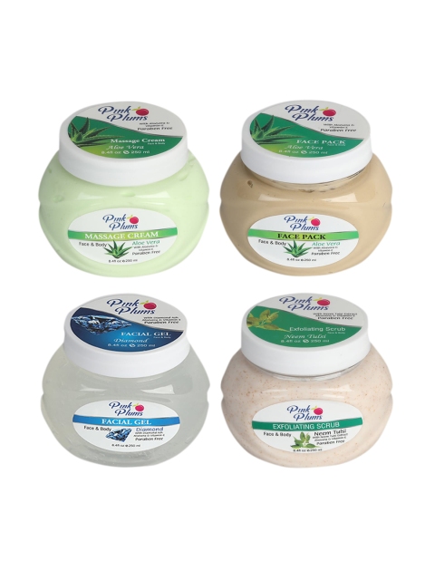 

Pink Plums Aloevera & Neem Tulsi Scrub Face Pack Gel &D-Tan Scrub-250ml Each, Multi