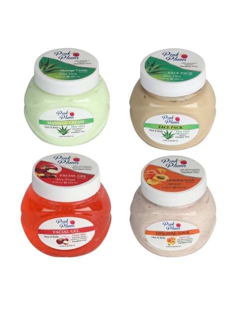 

Pink Plums Aloevera & Apricot Face Pack Gel &D-Tan Scrub-250ml Each, Multi