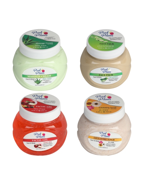 

Pink Plums Set of 4 Facial Kit - Face & Body Massage Creams Face & Body Face Pack, Multi