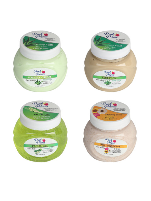

Pink Plums Aloevera & Cucumber Face Pack Gel &D-Tan Scrub-250ml Each, Multi