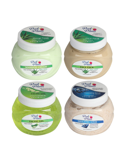 

Pink Plums Set of 4 Facial Kit - Face & Body Massage Creams Face & Body Face Pack, Multi