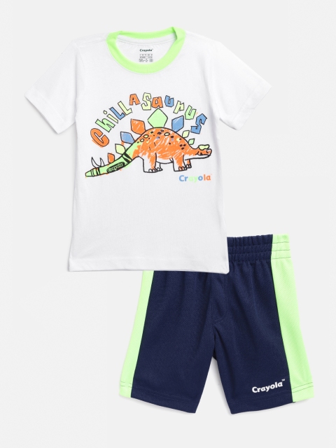 

Crayola Boys White Printed T-shirt with Navy Blue Shorts
