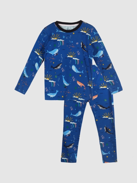 

Lazy Shark Boys Blue & Black Printed Night suit