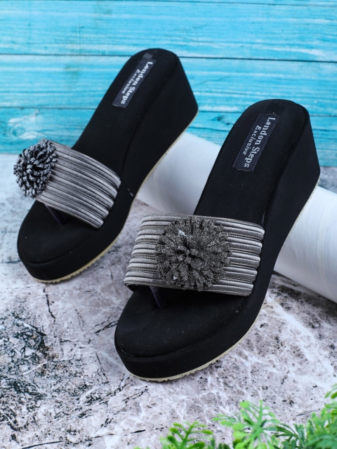 

LONDON STEPS Grey Embellished Wedge Sandals with Bows