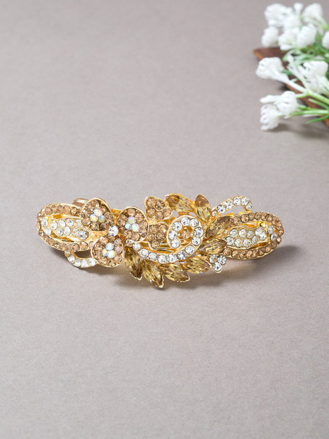 

Golden Peacock Women Gold-Toned & White Embellished French Barrette