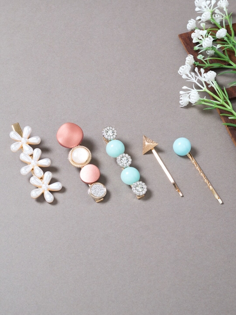 

Golden Peacock Women Gold-Toned & Pink Set of 5 Embellished Bobby Pins