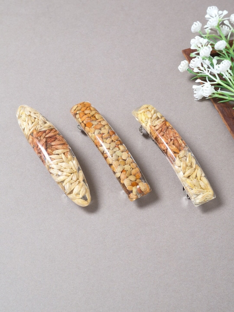 

Golden Peacock Women Set of 3 Beige & Brown Handcrafted French Barrettes