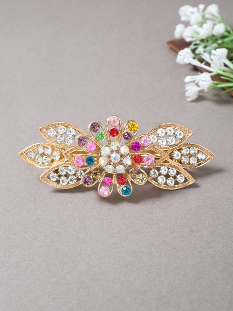 

Golden Peacock Women Gold-Toned & Red Embellished French Barrette