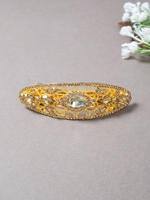 

Golden Peacock Women Gold-Toned & White Embellished French Barrette