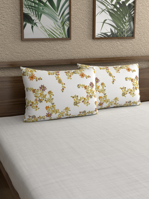 

Home Ecstasy Set Of 2 White & Yellow Floral Printed 140TC Pillow Covers