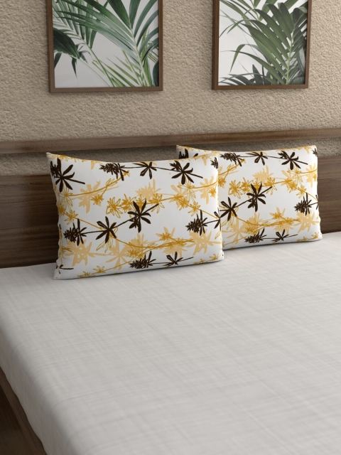 

Home Ecstasy Set Of 2 White & Yellow Floral Printed 140TC Pillow Covers
