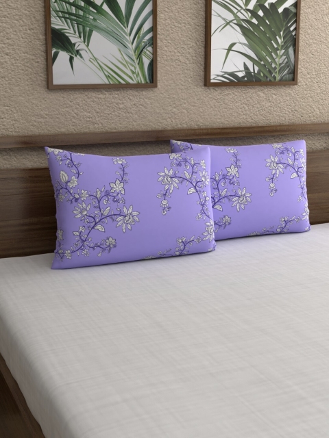 

Home Ecstasy Set Of 2 Purple & White 140 TC Cotton Pillow Covers