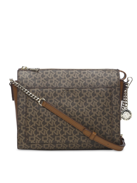 

DKNY Brown Structured Sling Bag with Cut Work