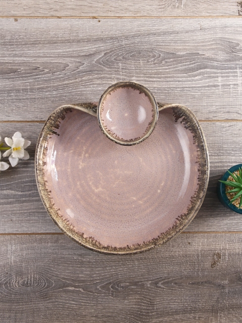 

Aapno Rajasthan Pink & Brown Handcrafted Half Moon Ceramic Platter