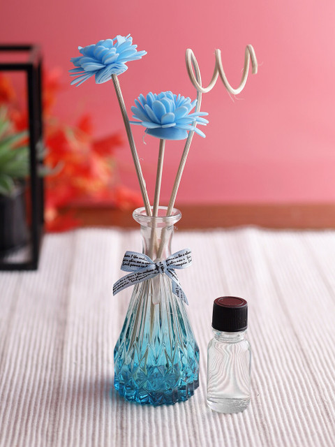 

Aapno Rajasthan Blue Glass Vase With Essential Oil & Stick
