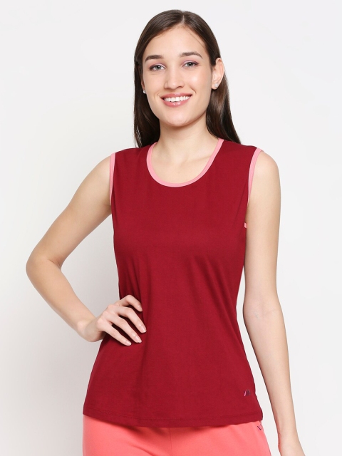 

XIN Women Maroon Sleveless Pure Cotton Lounge T-shirt