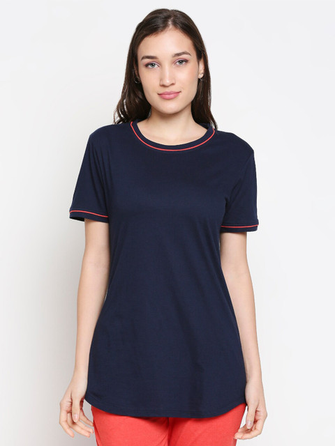 

XIN Women Navy Blue Pure Cotton Lounge T-shirt