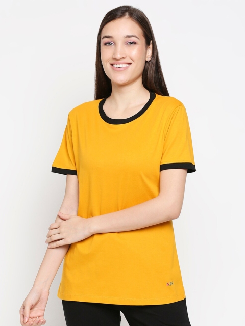 

XIN Women Cotton Yellow Solid Regular Fit T-Shirt