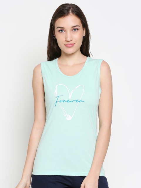 

XIN Women Sea Green Cotton Typography Printed Sleeve T-shirt