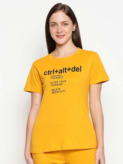 

XIN Women Yellow Typography Printed T-shirt