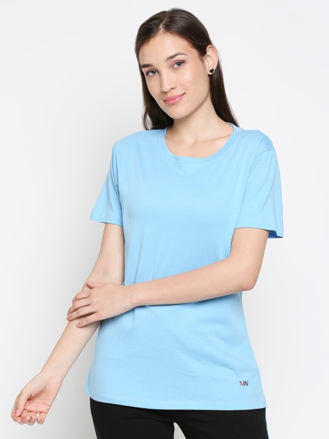 

XIN Women Blue Pure Cotton T-shirt