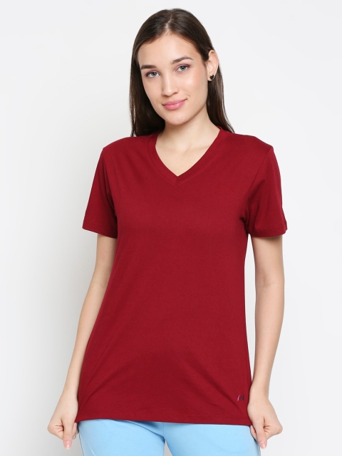 

XIN Women Maroon V-Neck Pure Cotton T-shirt