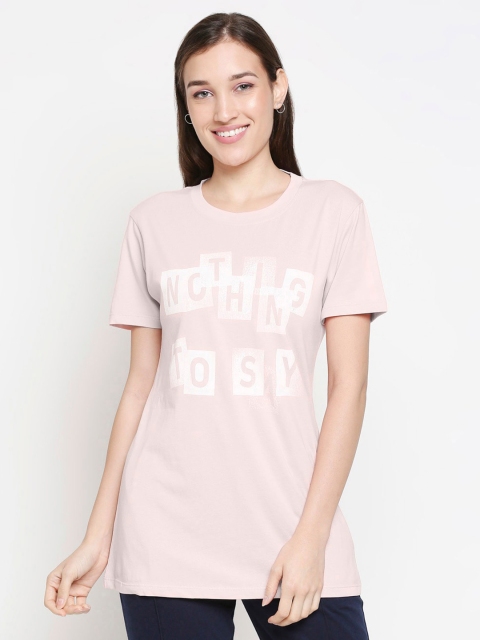 

XIN Women Peach-Coloured Typography Printed Pure Cotton T-shirt